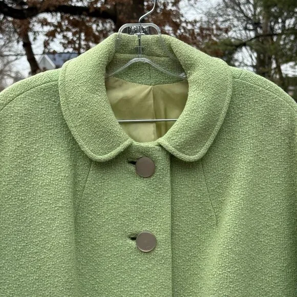 Vintage 50's-60's Coat Size L/XL Mint Green Bouclé Single Breasted Notched Colla - Picture 7 of 16